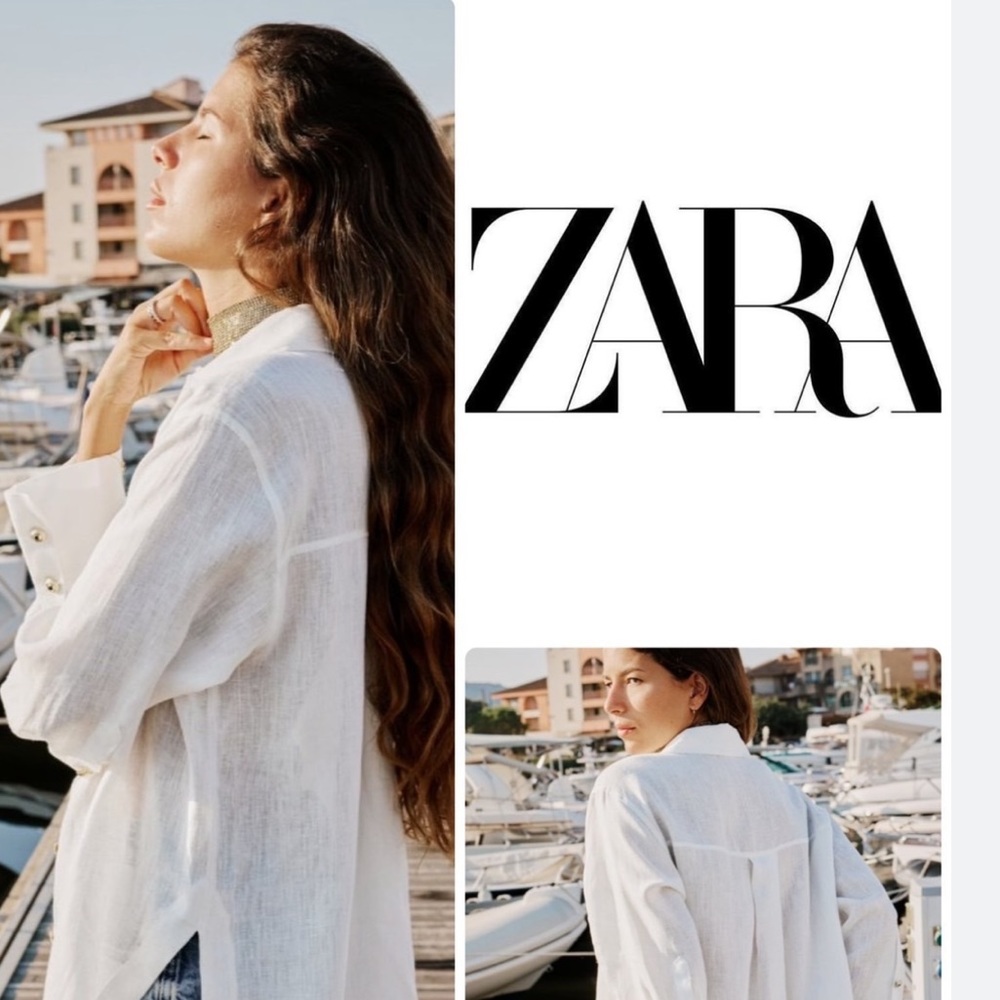 NWT Zara oversized linen shirt Oyster White - Picture 3 of 5